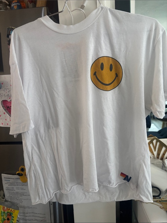Aviator Nation Tops - White Woman’s Smiley Face T-Shirt - Unbranded